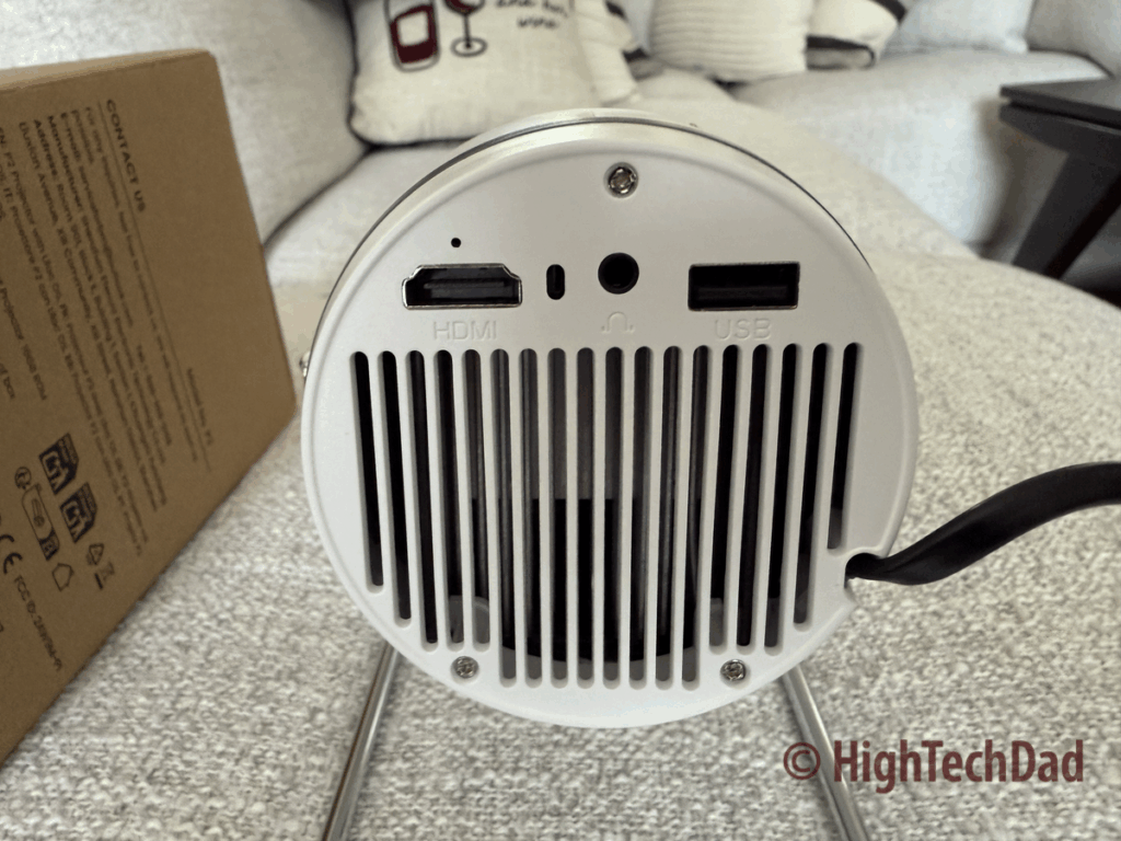 Ports on the back - FEARWIKY Mini Projector - HighTechDad review