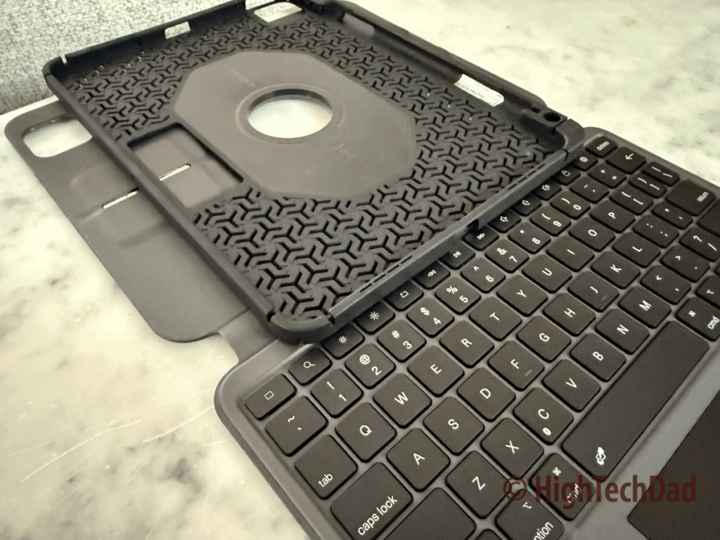 Case opened flat and rotated to portrait - TARGUS VersaVu Bluetooth iPad Keyboard Case - HighTechDad review