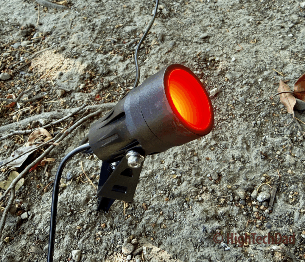 Red spotlight - Lumary Smart Landscape Floodlights - HighTechDad review