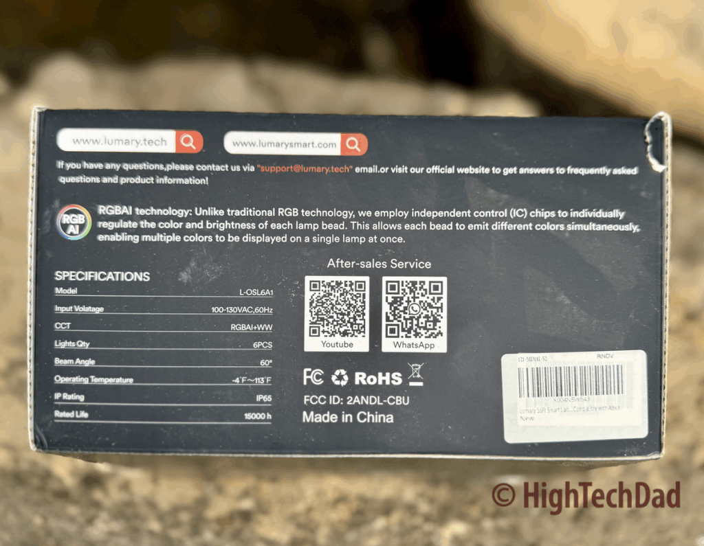 Box specs - Lumary Smart Landscape Floodlights - HighTechDad review