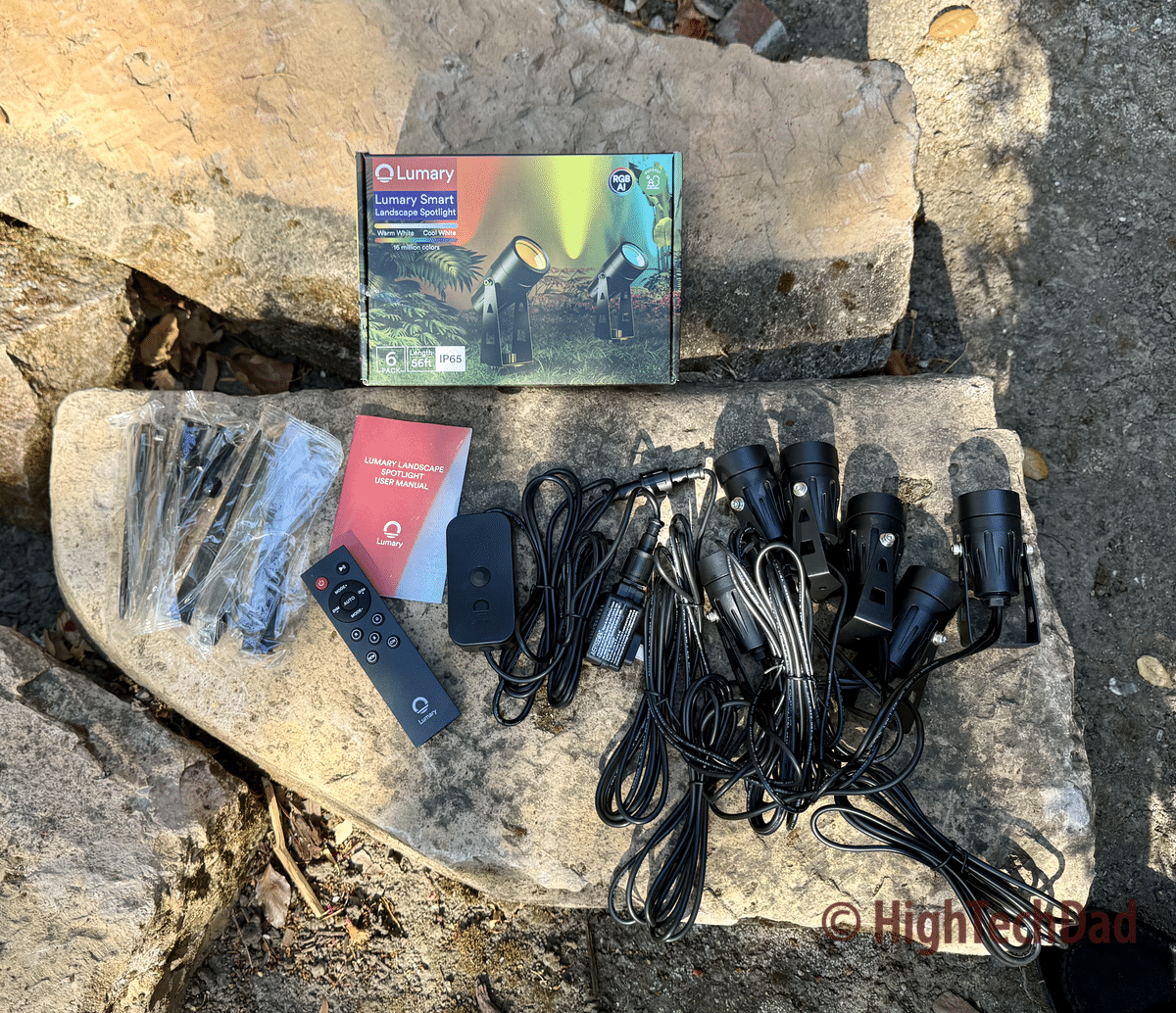 What's in the box - Lumary Smart Landscape Floodlights - HighTechDad review