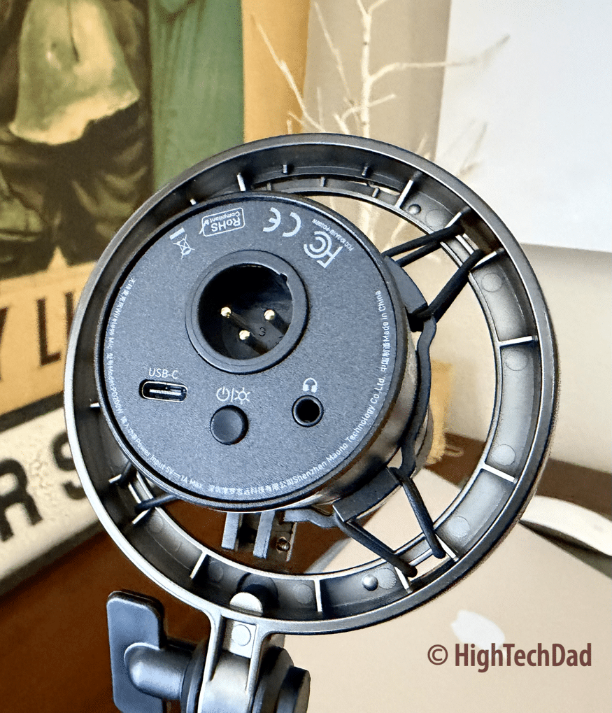 USB, XLR, and wireless (back of mic) - Maono PD200W Hybrid Microphone - HighTechDad Review