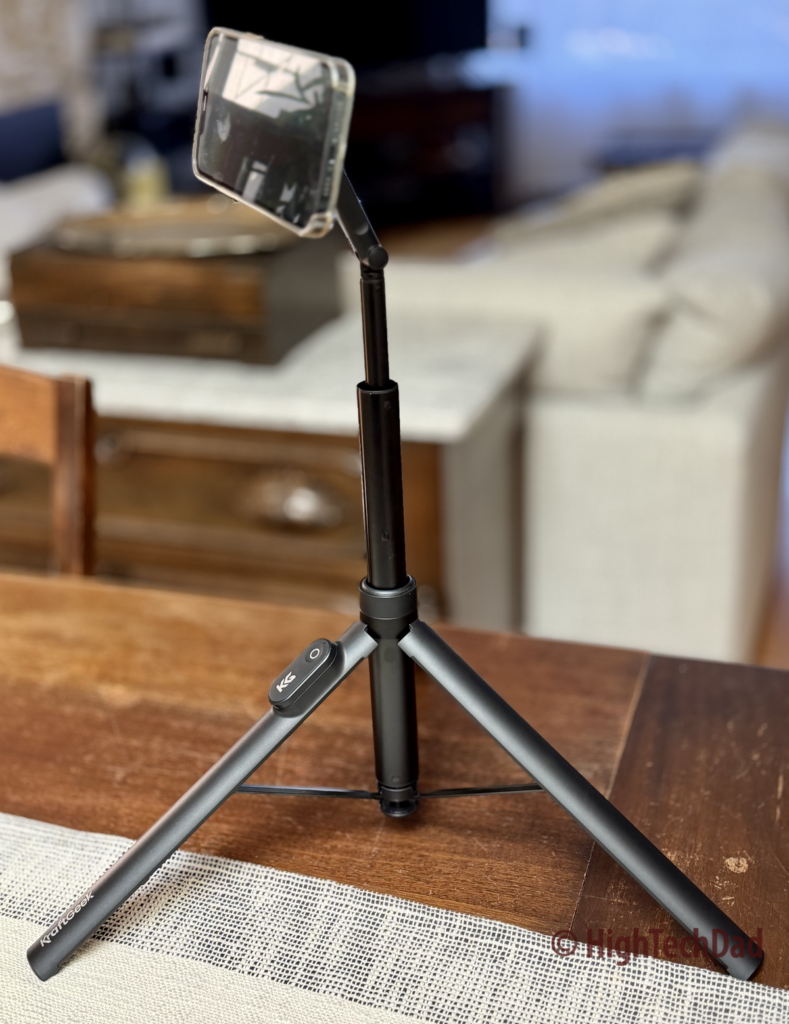 iPhone mounted - KraftGeek JustTap Tripod - HighTechDad review