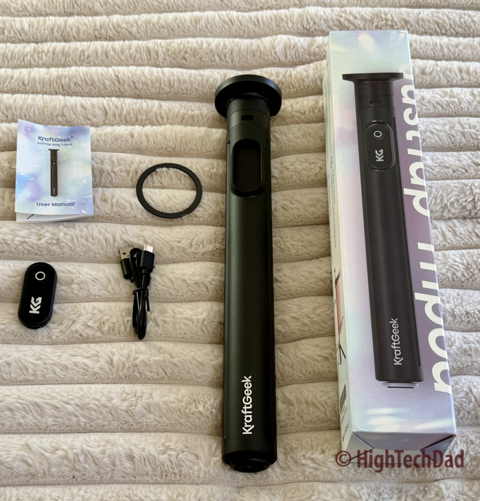 Box contents - KraftGeek JustTap Tripod - HighTechDad review
