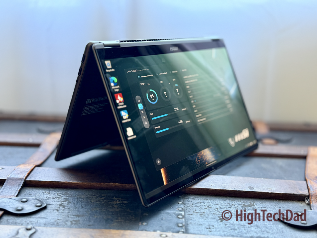 Tent mode - MSI Prestige 14 Flip AI+ - HighTechDad Sponsored Review