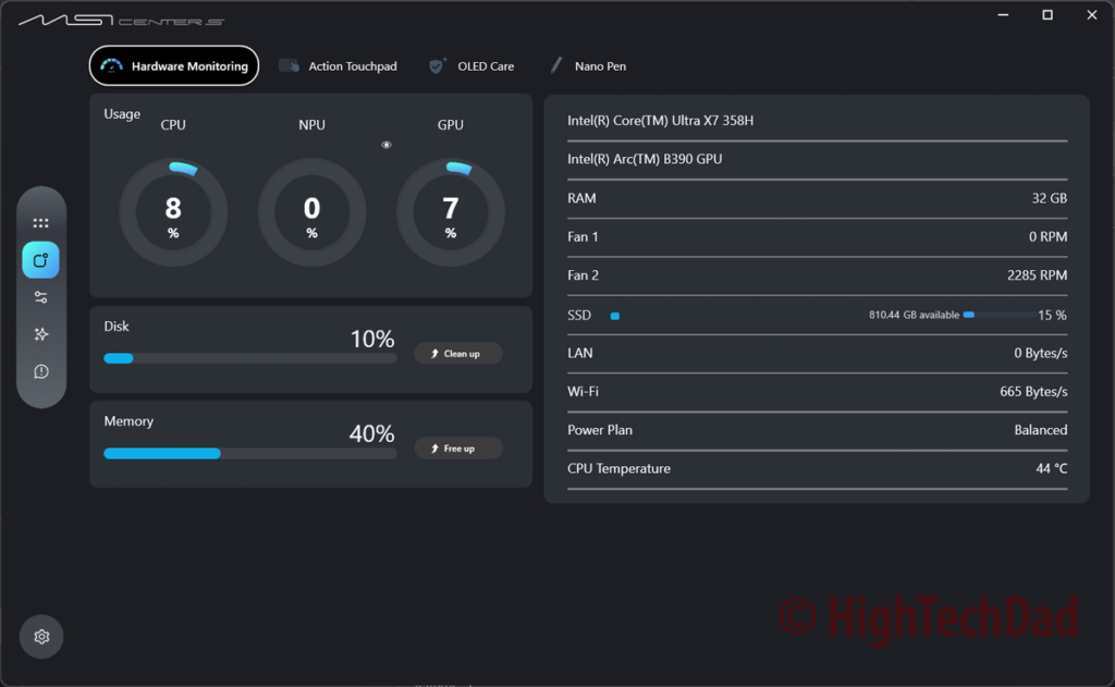 MSI Center - MSI Prestige 14 Flip AI+ - HighTechDad Sponsored Review