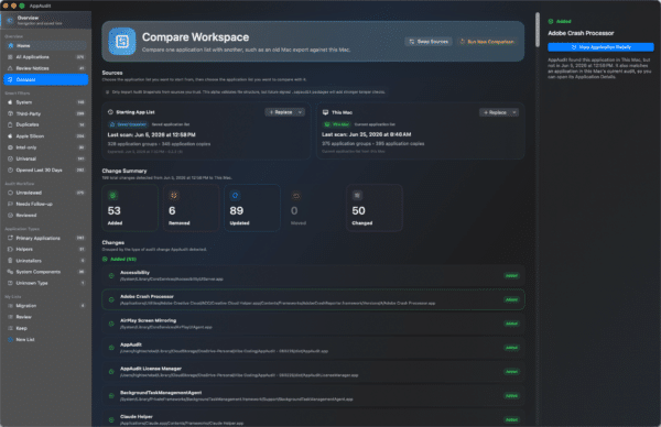 HighTechDad AppAudit Pro - Compare workspaces