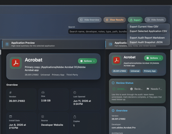 HighTechDad AppAudit Pro - Advanced export details