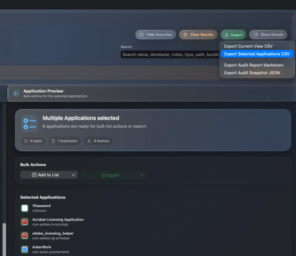 HighTechDad AppAudit Pro - Multi-select applications & export to file