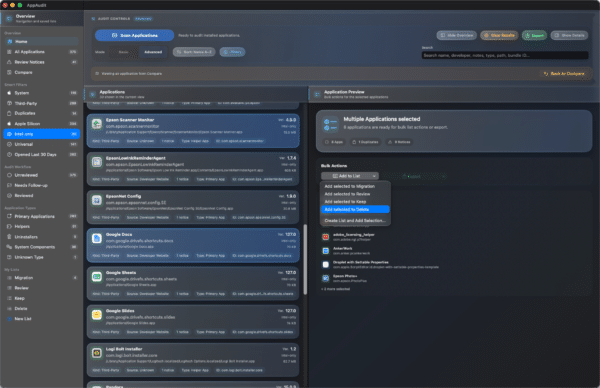 HighTechDad AppAudit Pro - Multi-select Applications and add to lists