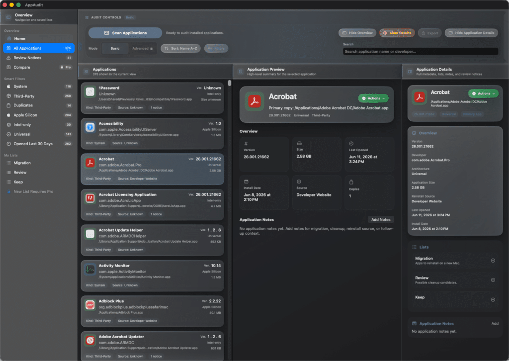 HighTechDad AppAudit - Application Inventory Details