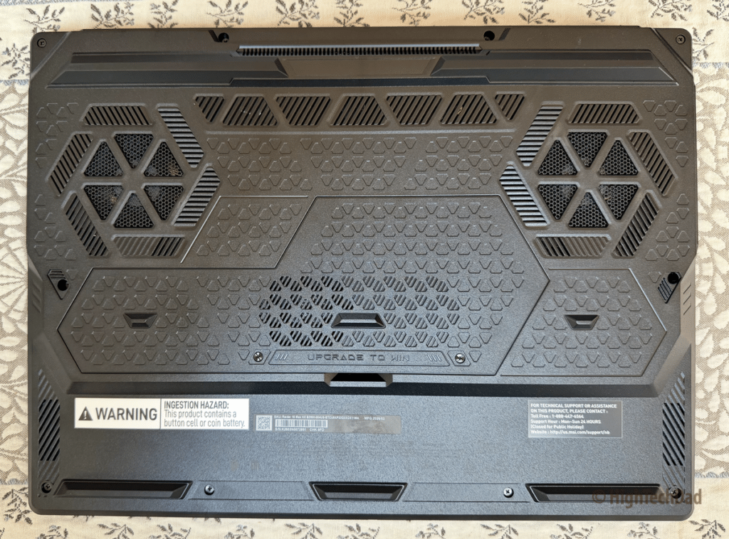 Closed upgrade panel - MSI Raider 16 Max HX - HighTechDad review