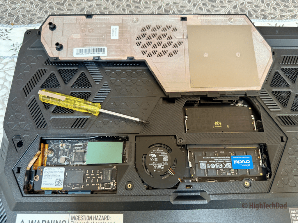 Opened upgrade panel - MSI Raider 16 Max HX - HighTechDad review