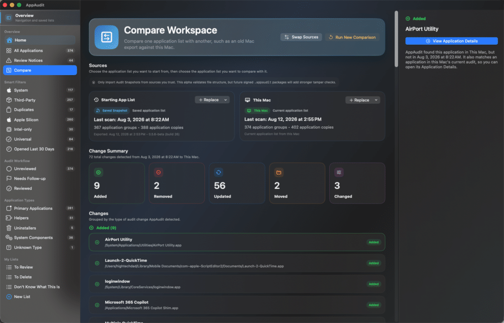 AppAudit Pro Compare Workspace - HighTechDad