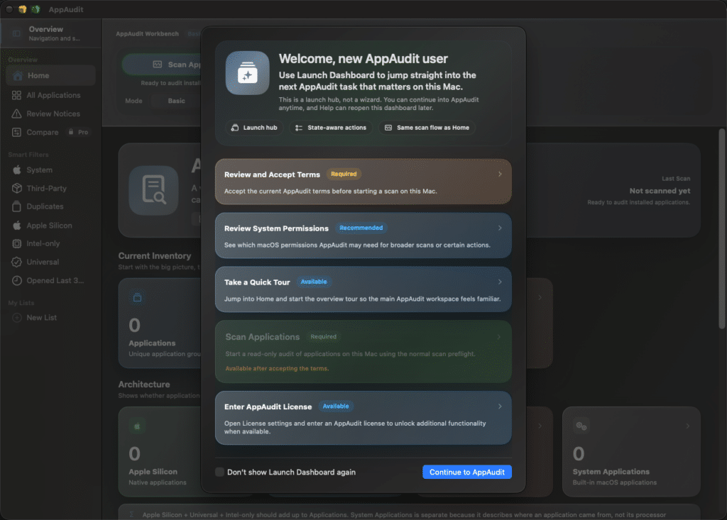 AppAudit Welcome Screen