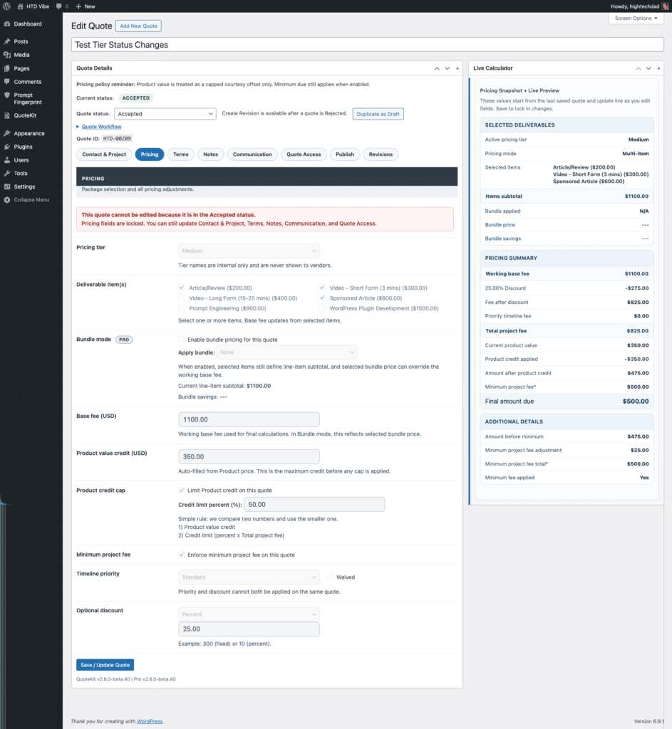 QuoteKit - internal view