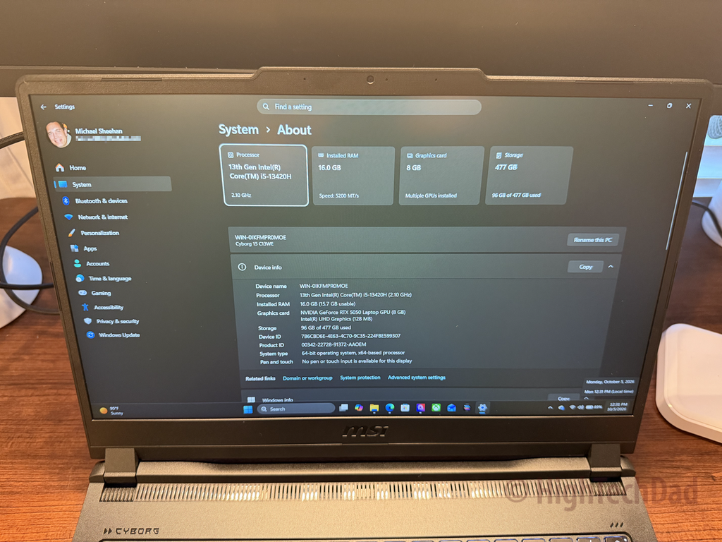 System information - - MSI Cyborg 15 C13WE - HighTechDad review
