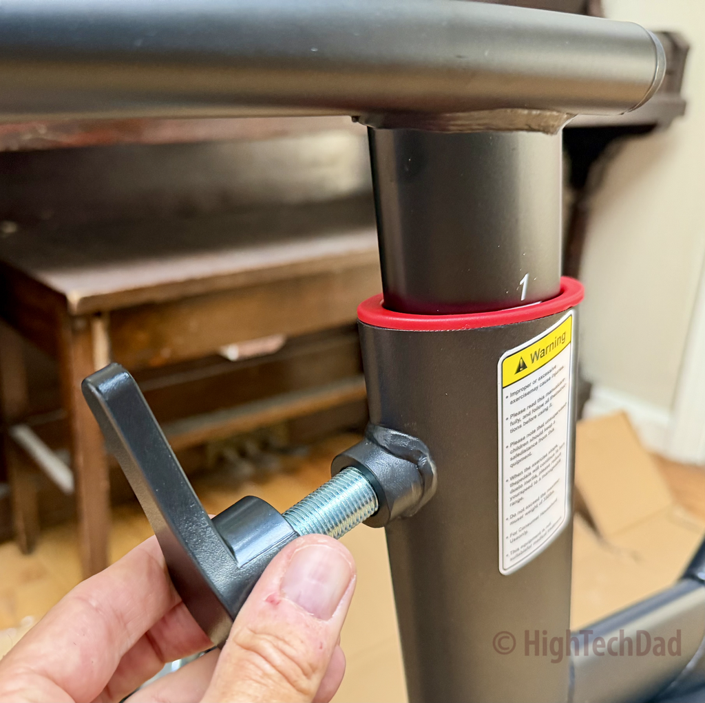 Adjustment pin - Merach S29 Eco Exercise Bike - HighTechDad review