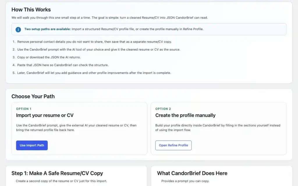 CandorBrief - choose import path